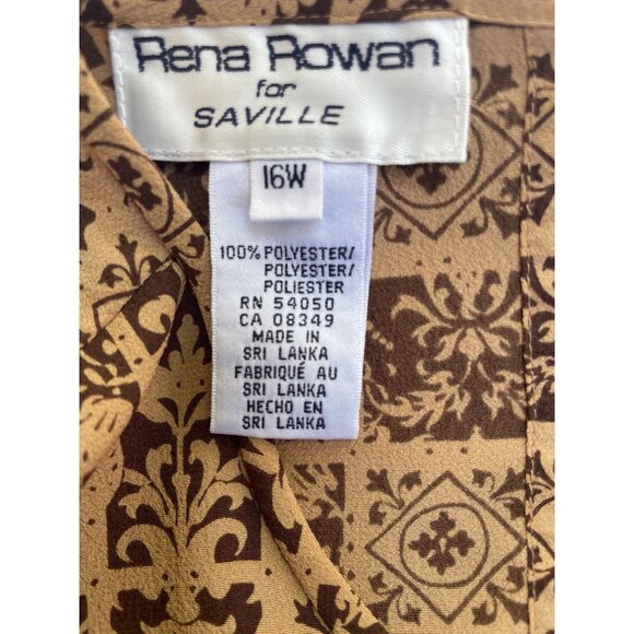 Rena Rowan For Saville Lexington Brown & Tan Patterned Top Size 16W 100% Polyest - Picture 5 of 10